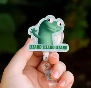Funny Meme Badge Reel, Lizard Badge Reel, Trendy Nurse Name Badge, Aesthetic Hospital Clip, Cute Reptile Gift for Coworkers