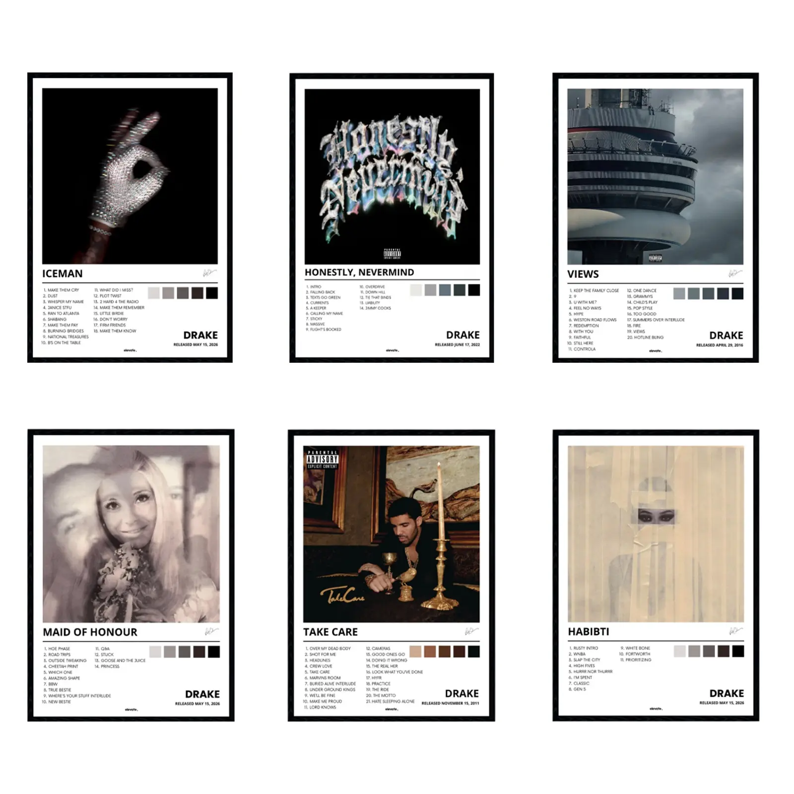 SET 6 Music Album D-DR@KE ICEMAN Cover Poster Premium Wall Art Poster Unframed HD Print Home Office Decor Unique Trendy Gift