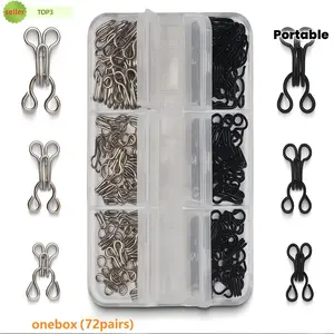 72 Piece Metal Hook Set with Portable Storage Box, & Silver Color Women's Bra Hooks Replacement, Three Sizes Available, Bra Accessories