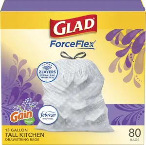 13 Gal Gain Lavender 80 Ct Tall Kitchen Drawstring Trash Bags