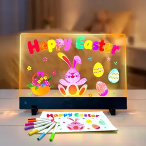 DIY Glow Drawing Tablet Night Light, Wireless Acrylic Note Board with 4 Seasonal Colors Modes, Dimmable Sensory Art Toy, Creative Expression Easter Gift for Kids, Lighted Screen-Free Art Kit with Markers & Stencils, Diamond Painting Inspired, 2 Sizes