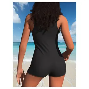 Swimsuit One Piece - Women's Sleeveless Zip Front Boyleg Swimsuit for Active Water Sports, Chlorine Resistant Athletic Bathing Suit for Teens & Adults