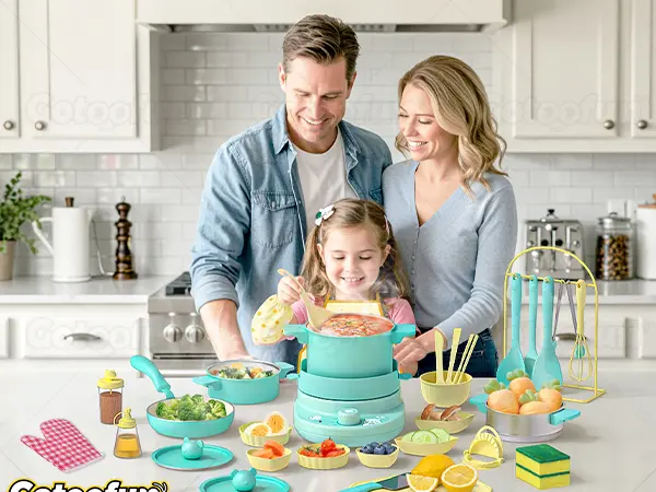 GOTOOFUN 4-Color Kids Real Mini Cooking Set (Ages 8-12) - Safe Montessori Kitchen Toy with Knife & Dishes | Halloween, Thanksgiving & Christmas Gift for Girls & Boys