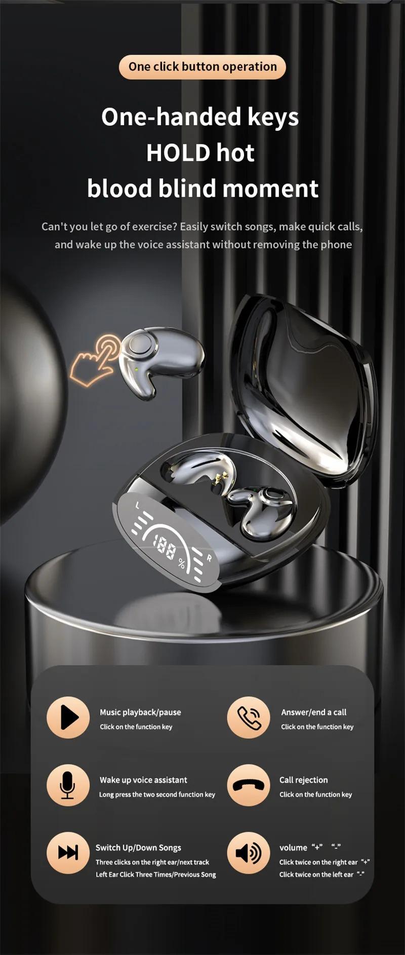 Invisible Earbuds Sleep Headphones Bluetooth 5.3 Noise Reduction Earbuds  Wireless Headsets Sport Stereo Earphones for Phone