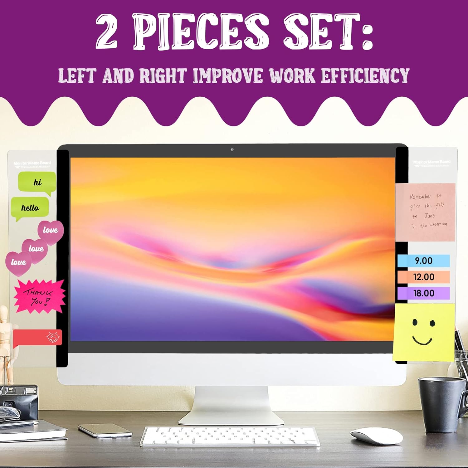 Office Desk Accessories 2pcs Computer Monitor Memo Board Message Board Supplies for Women Men Sticky Note Holder Home Desktop Decor