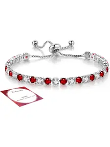 Sfoni Birthstone Bracelet for Women, Silver Tennis Bracelets with Cubic Zirconia Adjustable Slider Bracelet Birthday Mother's Day Graduation Gifts for Mom Wife Girlfriend