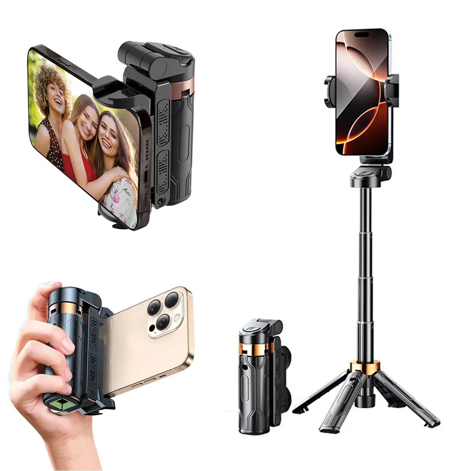 Portable Selfie Stick Tripod with Remote【Pocket Size】 4-in-1 Extendable Cell Phone Tripod【360° Rotation】 Mini Selfie Stick for iPhone Android Phone Holder for Video Recording Live Streaming