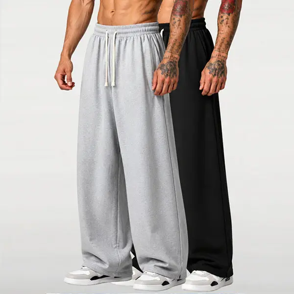 2pcs men’s solid-color loose minimalist breathable cool casual sweatpants, versatile athletic long pants for all seasons, top choice for summer home leisure, essential for everyday outings