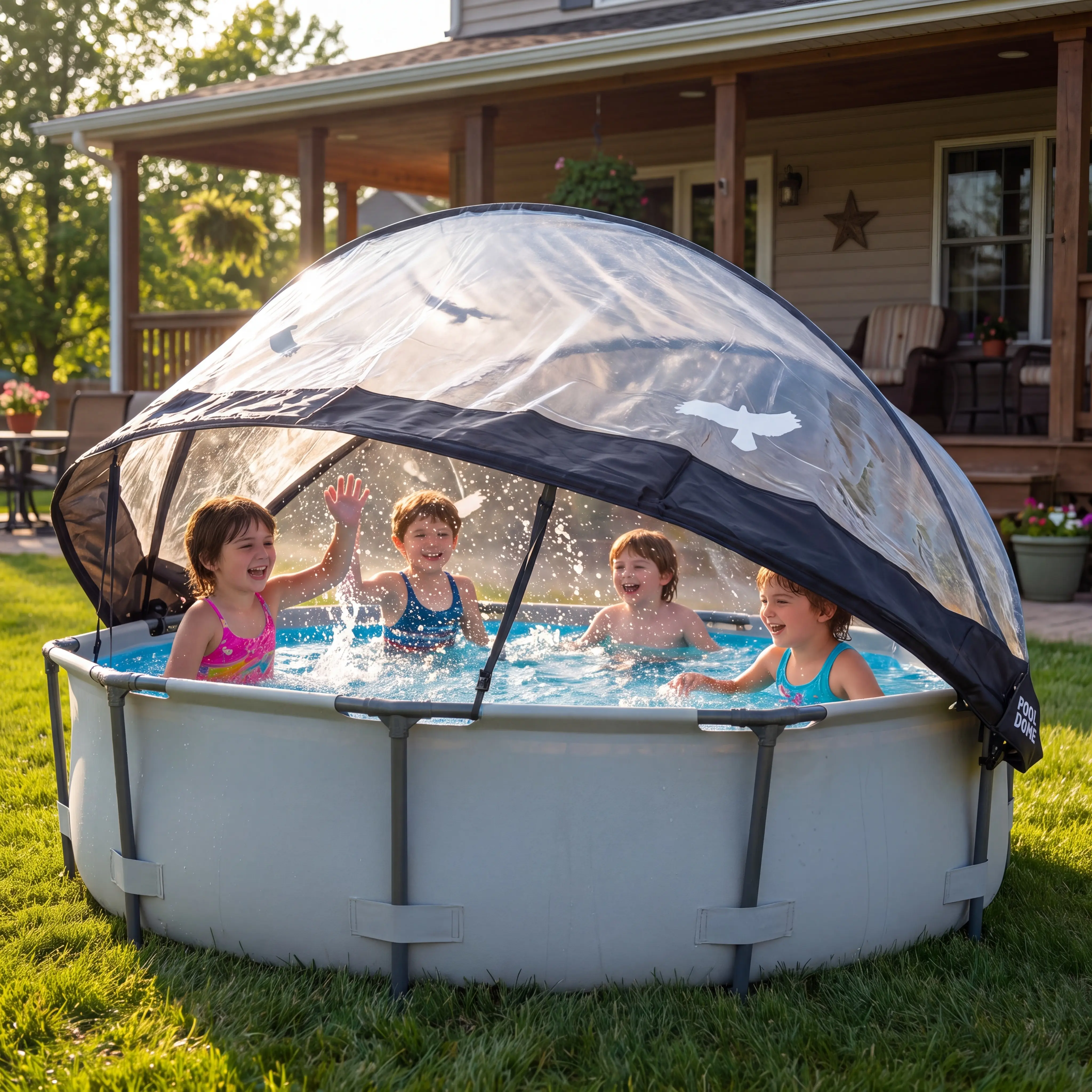 15FT Round Pool Dome Cover, Outdoor Swimming Pool Enclosure for Above Ground Pools, Weather Protection Pool Cover, Solar Heated Clear Pool Tent with Easy Setup