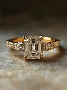 Geometric Artificial Zircons Ring, Charming Wedding Engagement Ring, Emerald Cut Solitaire Ring, Fashion Jewelry Accessories for Women, Trendy All-match & Exquisite Jewelry for Birthday Gift, Artificial Gemstone Ring