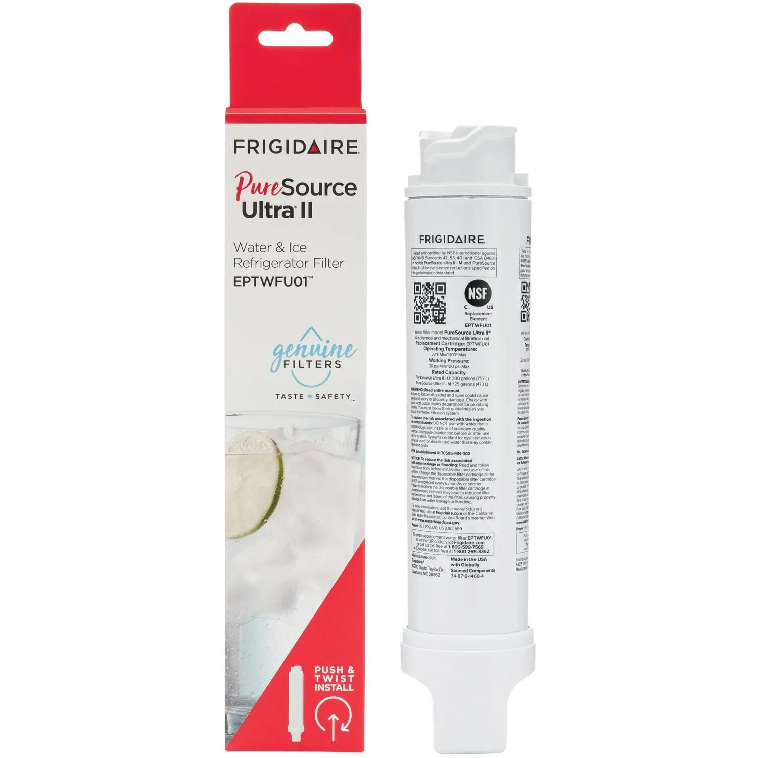 Frigidaire PureSource Ultra II Water Filter, EPTWFU01, Reduces 99% Contaminants