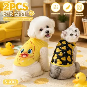 2 Piece of Pet Dog Cute Yellow Duck Dual-style Vest Shirt (Yellow Base with Single Duck Print & Black Base with Full Duck Print), Suitable for Small / Medium-sized Dogs and Cats for Daily Street, Home Leisure & Cute-style Dressing Apparel Clothes Outfit