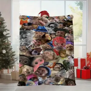 Monkey printed plush blanket - A soft and comfortable all-season blanket for home decoration or as a gift for animal lovers-280GSM