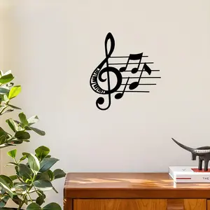 Music Note Design Wall Decor, Iron Wall Art with Wall Sticker, Hanging Wall Decor for Home Living Room Bedroom Study Room