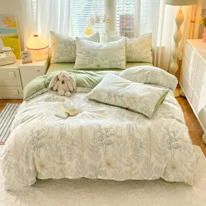 Leaf Print Bedding Set, 1 Count Bedspread & 1/2 Counts Pillowcase Without Filler, Soft Comfortable Bedding Set for Home Bedroom