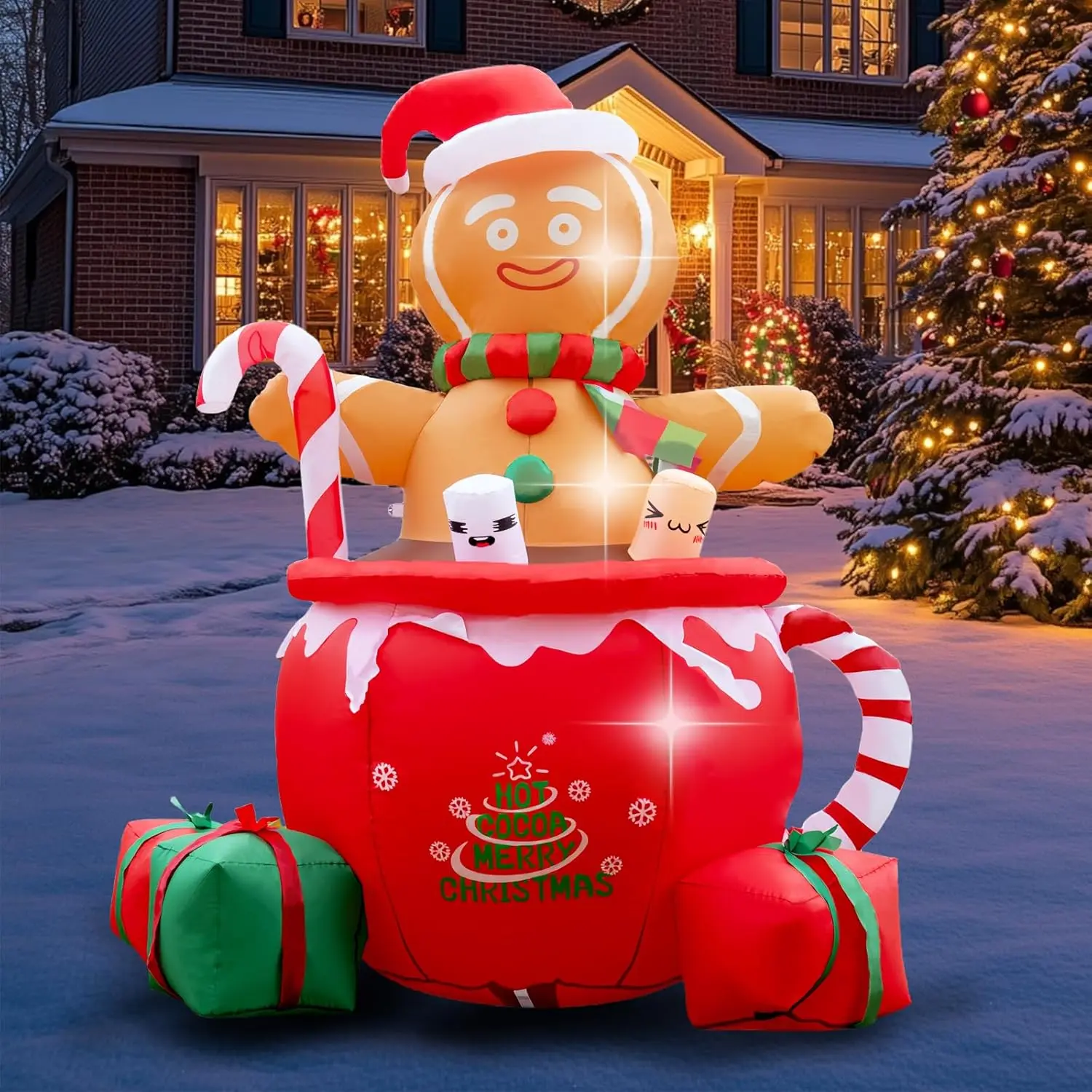 Gardwin 6ft LED Gingerbread Mug Inflatable Christmas Decoration - Outdoor Yd Decor, Indoor Garden & Lawn Party Use (Clearance, Built-in Lights)