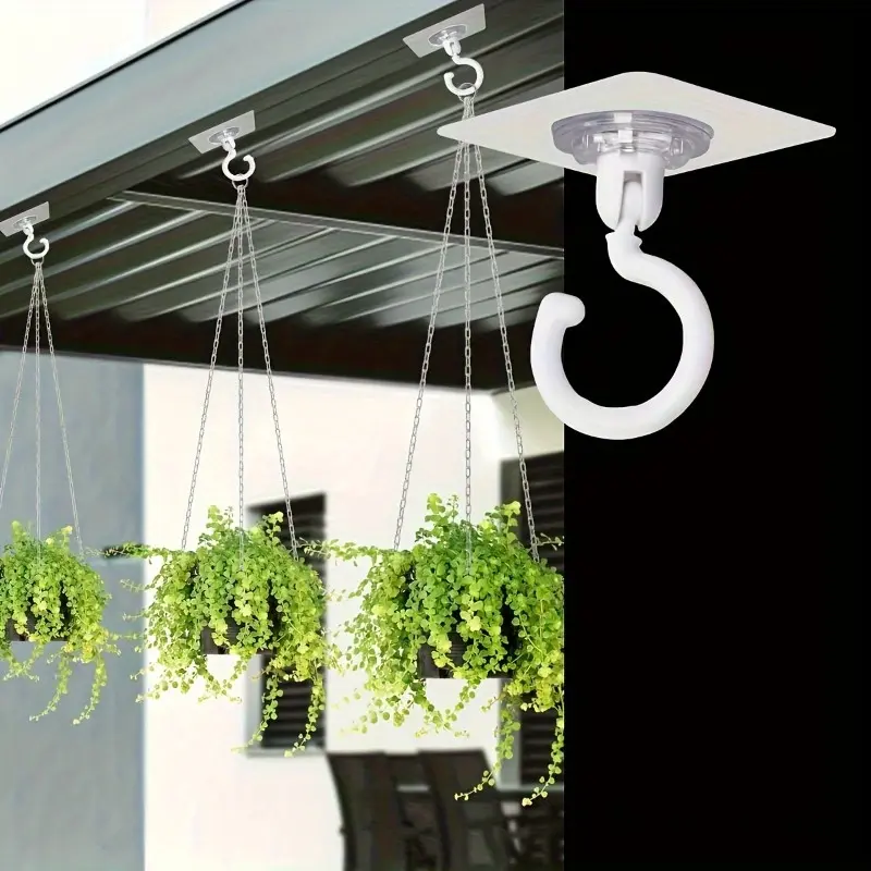 Rotating Ceiling Hooks - Heavy Duty Adhesive Hangers for Wind Chimes, Hanging Plants, Lights & Home Decor - No Drill Sticky Hooks with 360° Rotation - Strong Removable Wall & Ceiling Mounts for Indoor/Outdoor Use, Utility Hooks