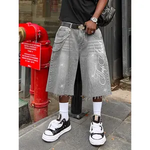 Studded Embroidered Casual Jeans, Seven-Quarter Denim Jeans, High Waist, Letter Embroidery, American Street Style, Fashion Daily Wear, Galaxy, Streetwear, Pants