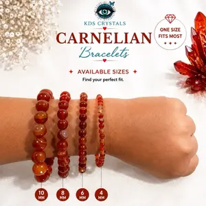 Carnelian Bracelet 4mm 6mm 8mm 10mm | Natural Carnelian Crystal Bracelet | Genuine Red Orange Gemstone Bead Bracelet | Energy Stone Jewelry