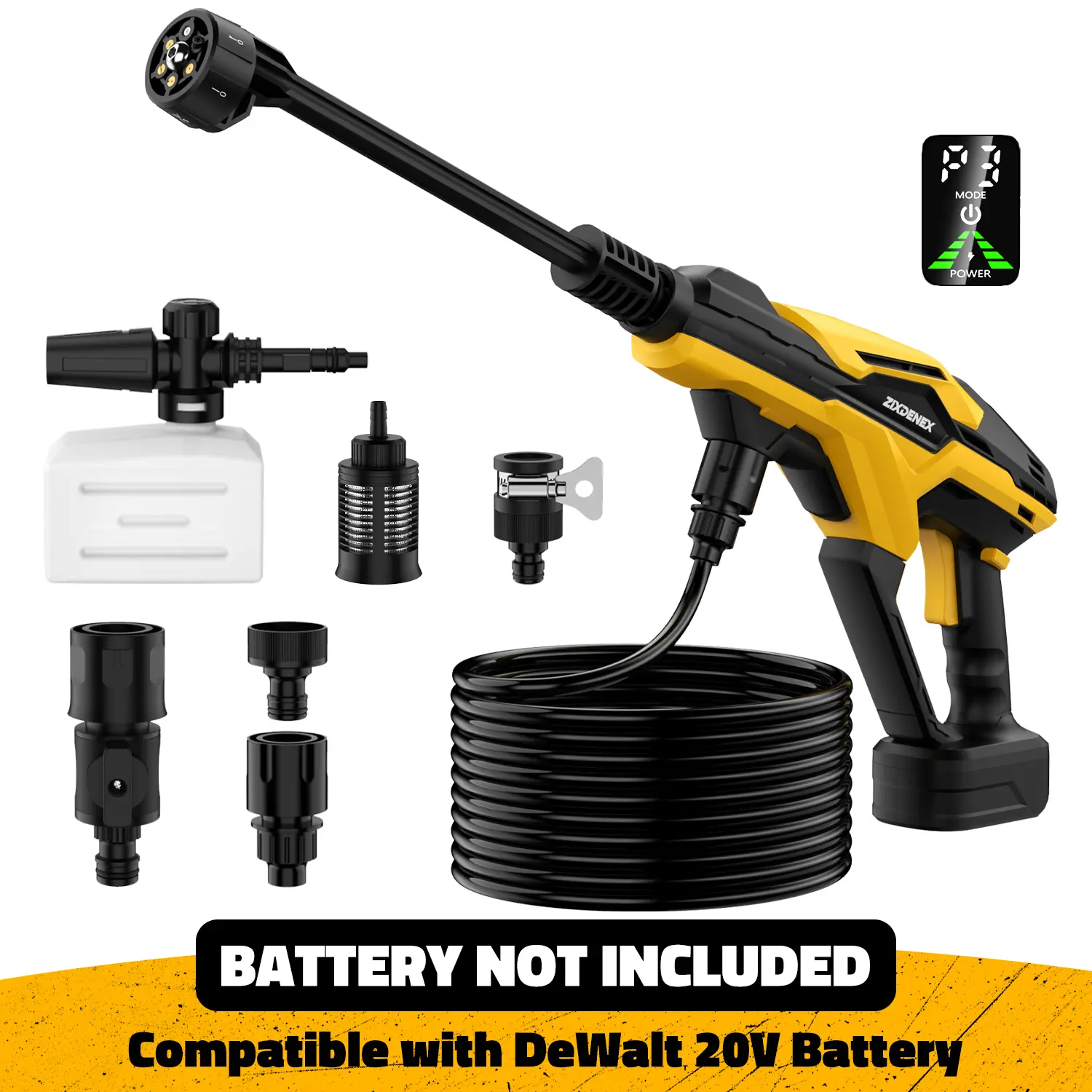 Cordless Pressure Washer for Dewalt 20V Battery,1200 PSI Portable Handheld Power Washer with Brushless Motor,All-Metal Triple Plunger Pump Body,6-in-1 Nozzle,3-Level Adjustable,Suitable for Car Yard Fence Wall Cleaning (Battery Not Included)