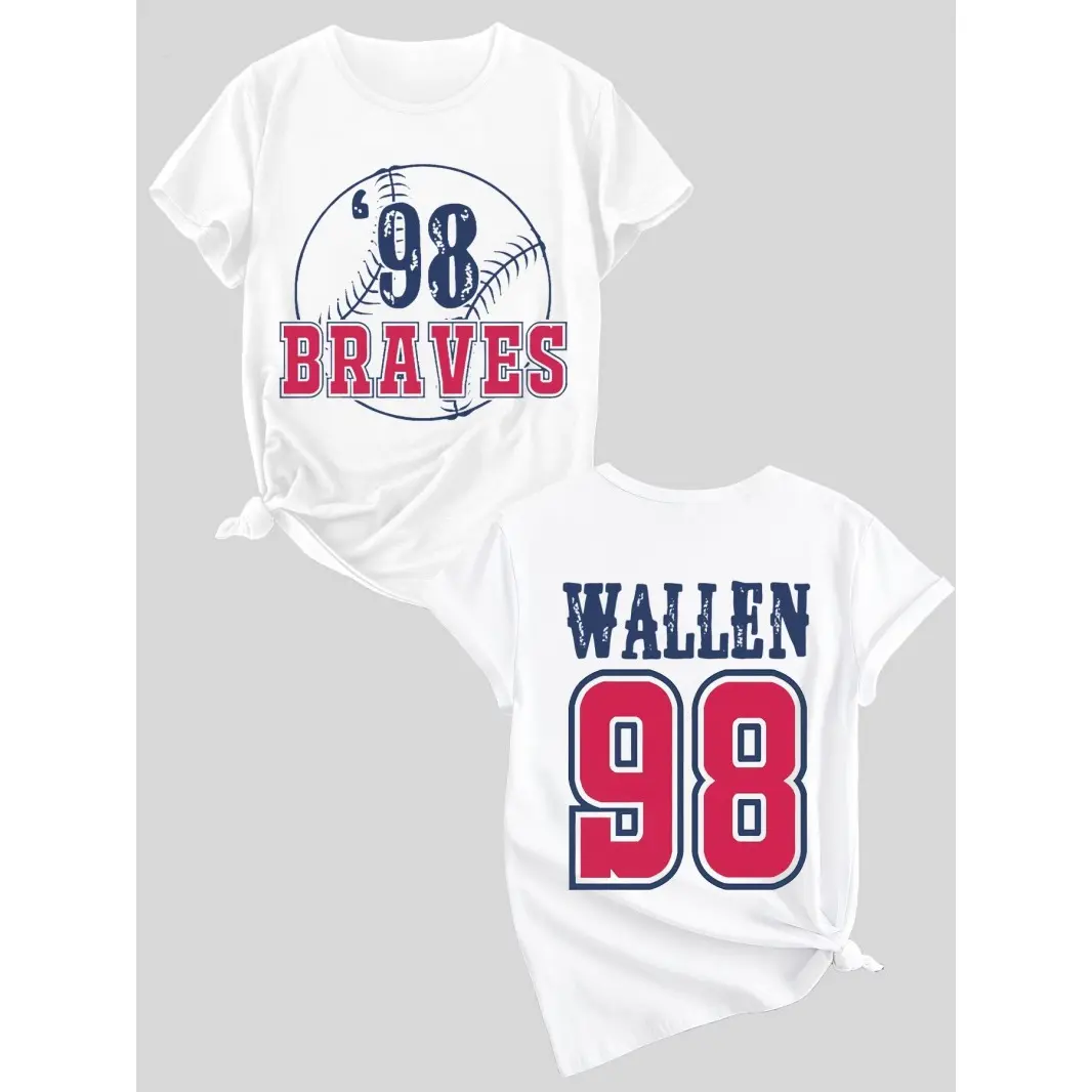 Women's Cotton Short-Sleeve Graphic T-Shirt - Vintage Baseball Jersey Style, Number Print, Round Neck, Soft Breathable, Street Style Drip - Casual Summer Outfit for Game Day, Concert, Shortsleeve, Tshirt