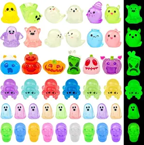 60 Pcs Halloween Luminous Mini Resin Figures Glow in The Dark Tiny Little Resin Pumpkin Ghost Spider Skull Miniature Figurines for Crafts Micro Landscape Fairy Garden Party Decor
