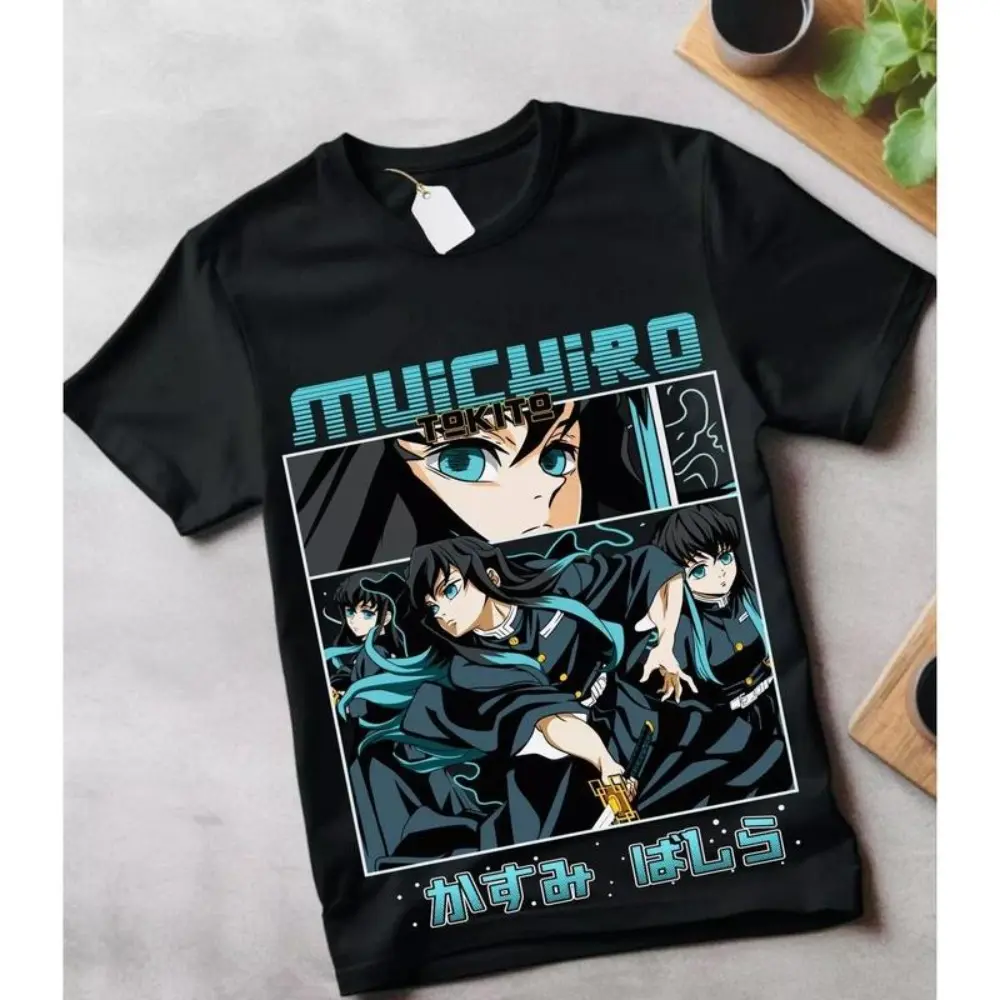 Demon Slayer T-Shirt - Unisex 100% Cotton Apparel with Muichiro Tokito Graphic, Short-Sleeve Crew Neck Round Neck Casual Wear Sports Top, Anime Fan Gift, Tshirt, Unisex Fit, Herringbone, Short Sleeves, Clothes, Garments, Graphic Print, Anime Theme, Shorts