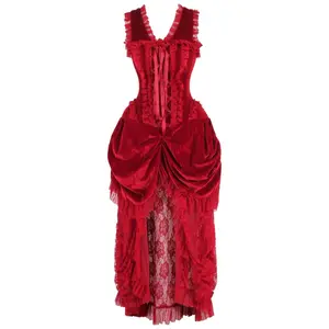 Top Drawer Steel Boned Dark Red Velvet Victorian Bustle Corset Dress