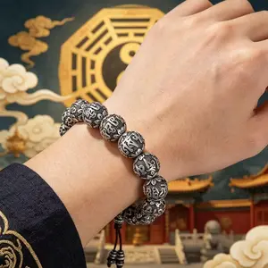 Taoist Energy Mantra Beaded Bracelet with Tai Chi Symbol