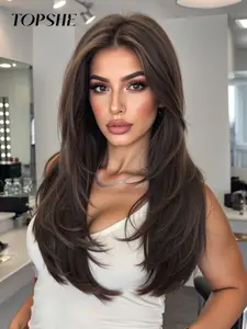 Topshe 22 Inch Import Silk Lace Front Wigs, Long Straight, No Bangs, Natural Parting, Breathable Comfortable Fit, All Seasons Wear