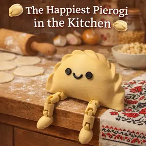 Articulated Pierogi Buddy Polish Dumpling Flexi Figurine with Dangling Legs for Desk Decor Cute Kitchen Shelf Sitter Heritage Gift 3D Printed