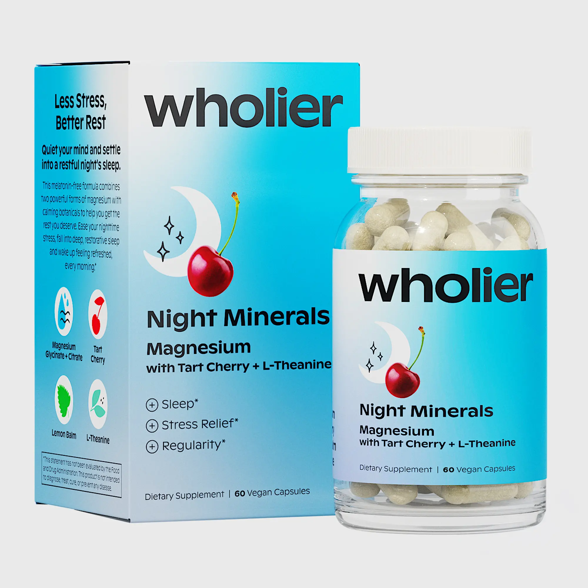 Night Minerals Magnesium Glycinate with Tart Cherry and L-Theanine Capsules for Sleep Support Stress Support (Adult) 60 Vegan Capsules