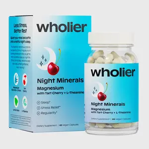Night Minerals Magnesium Glycinate with Tart Cherry and L-Theanine Capsules for Sleep Support Stress Support (Adult) 60 Vegan Capsules