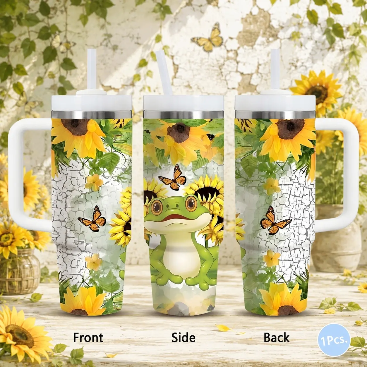 Whimsical Frog Vacuum Flasks 40oz Stainless Steel Vacuum Insulated Tumbler with Handle & Straw | Long-Lasting Cold & Heat Retention, Leak-Resistant | For Iced Coffee, Water, Office, Gym & Travel