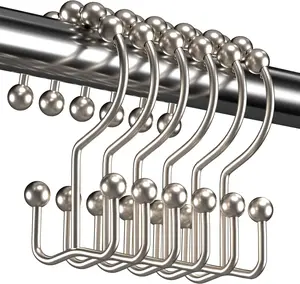 Metal Double-Glide Shower Curtain Hooks, Rust-Resistant Bathroom Curtain Hangers Set of 12