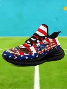 Men's Bold US Eagle Graphic Sports Shoes, Breathable Lightweight Athletic Blade Sneakers, Comfortable Plus Size Casual Footwear
