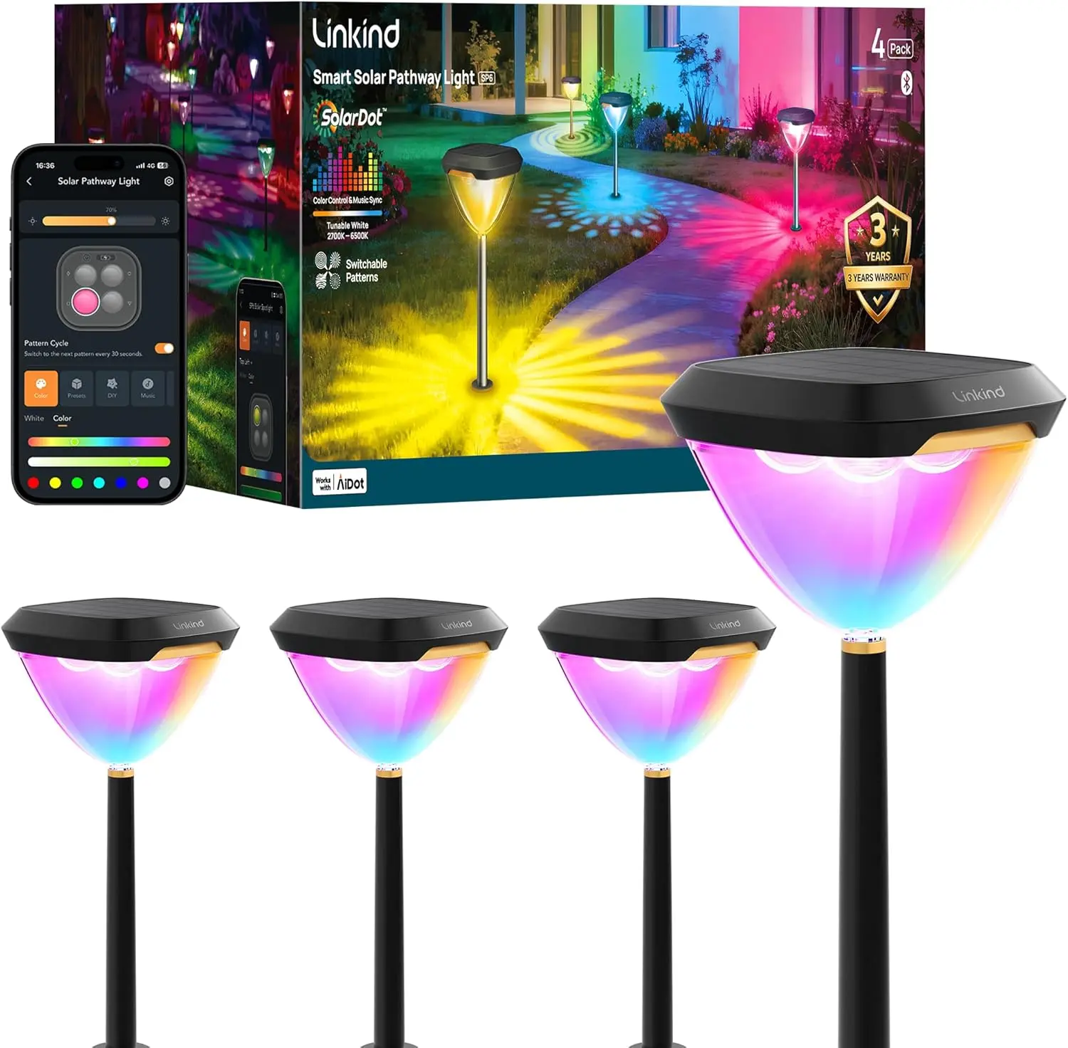 Linkind Smart Solar Pathway Lights – Bright Color-Changing Outdoor Lights with App Control for Yard & Garden