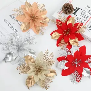 12pcs Shiny Poinsettia Artificial Flowers, Decorative Flowers Ornaments, and Christmas Tree Wreath, Perfect for Weddings Parties Holiday Decorations