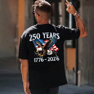 Men's 250th Anniversary Bald Eagle American Flag Print Short Sleeve T-Shirt