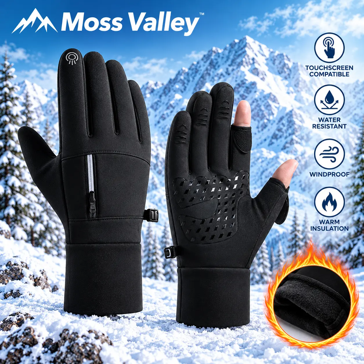 2-Pack Moss Valley Winter Gloves for Men & Women, Touchscreen Compatible Thermal Gloves, Windproof Warm Gloves with Anti-Slip Grip for Outdoor Work, Cycling & Hiking