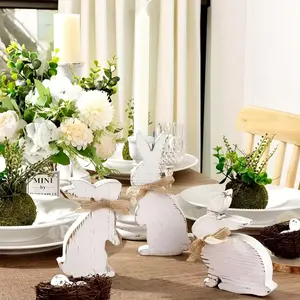 3-Piece Easter Bunny Sign Decoration Set, Adorable Tabletop Ornaments for Easter Holiday Decor, Cute Bunny Craft Accessories for Spring, Wooden Decor