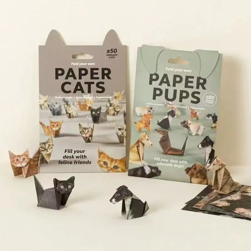 Cute Paper Cat Origami Craft Set, Includes 3D Dog and Dinosaur Models, Adult Animal Paper Sculpture, Home and Office Decor Handmade Kit, Paper Crafts, Creative Crafting, Diy Craft Gifts