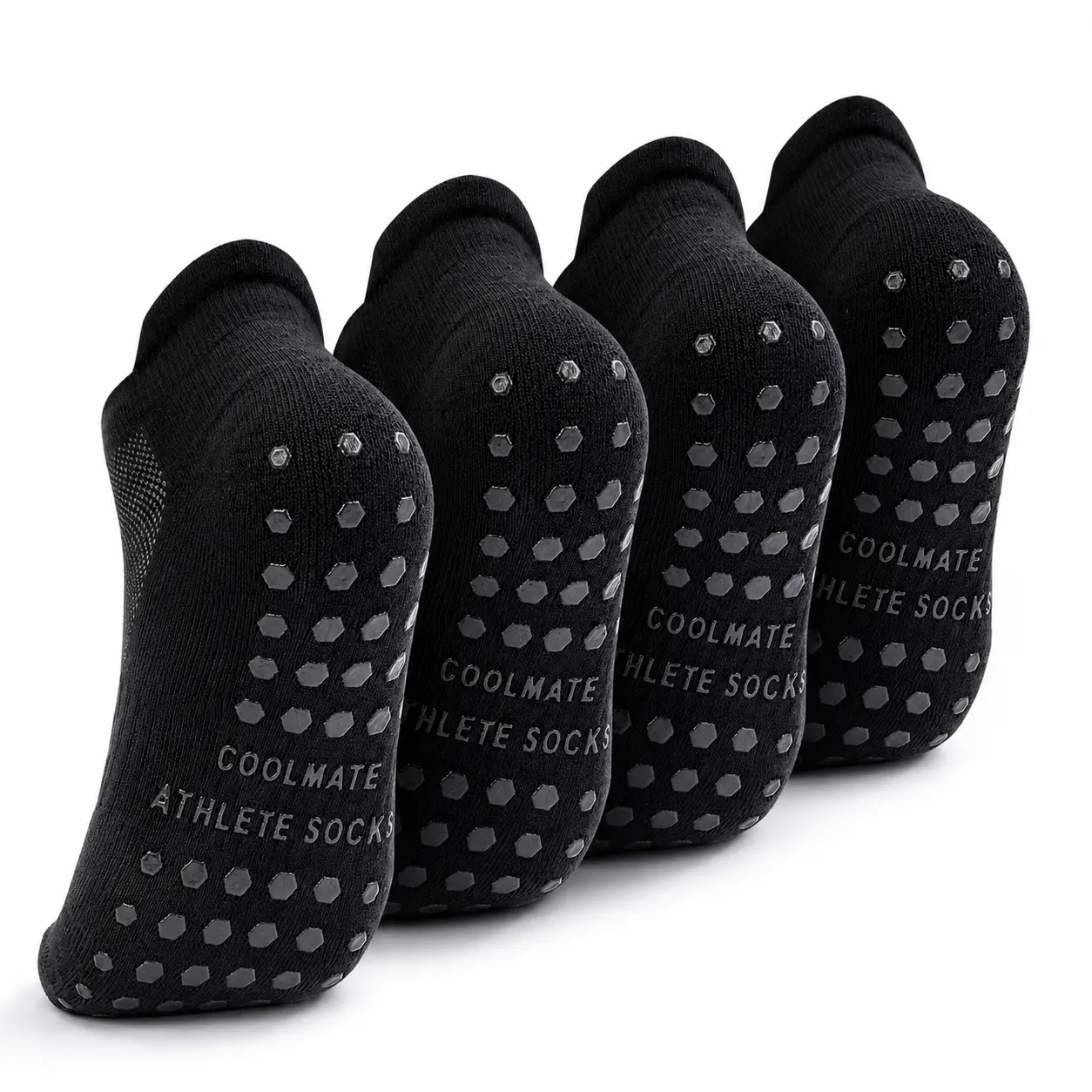 CoolMate Mens Grip Socks, Non Slip Socks for Yoga, Pilates, 4 Pairs 6-14