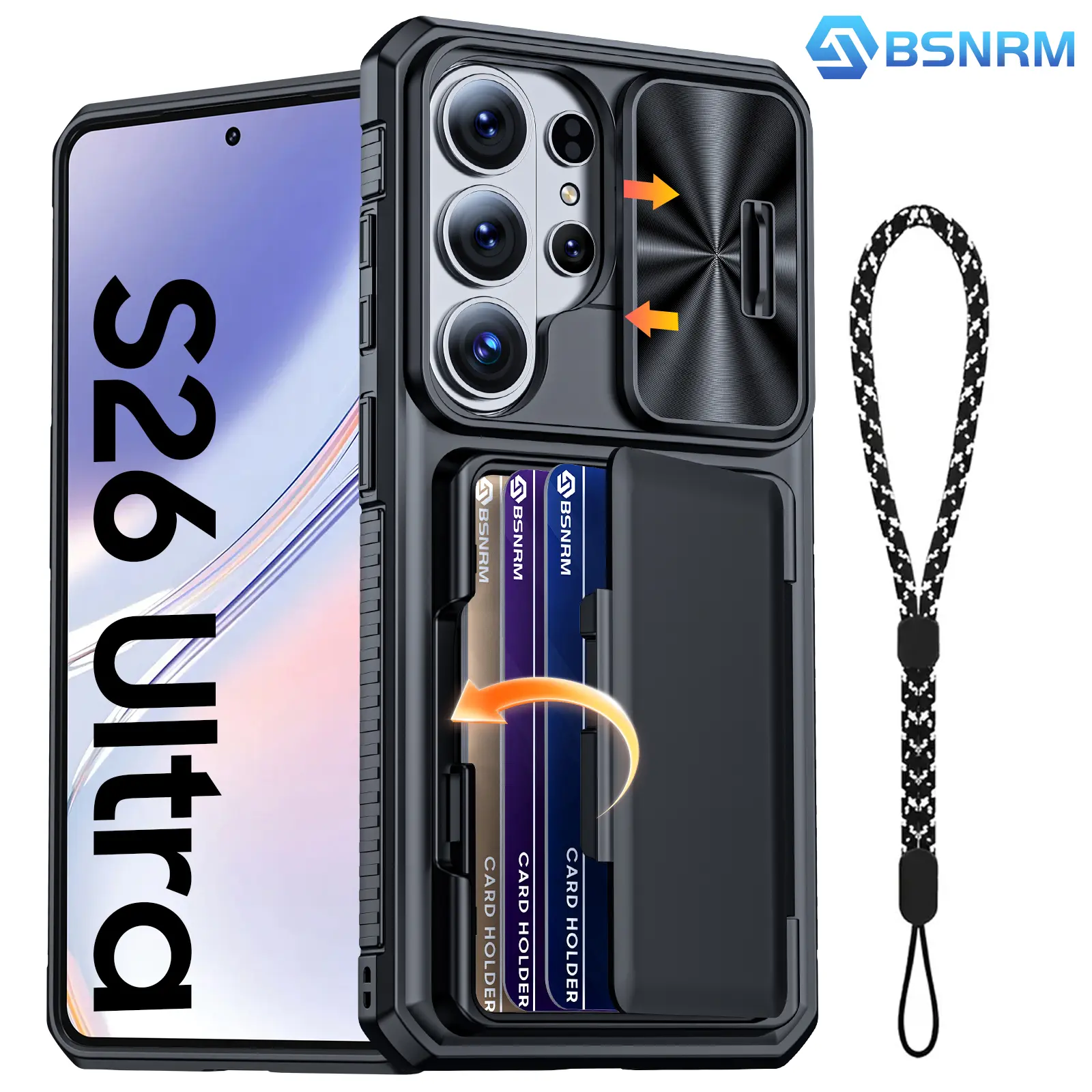 BSNRM For Samsung Galaxy S26 Ultra Case 2026, Wallet Case with Card Holder RFID Blocking, Camera Lens Cover, Hidden Kickstand, Shockproof Protective Phone Cover for Travel Daily EDC