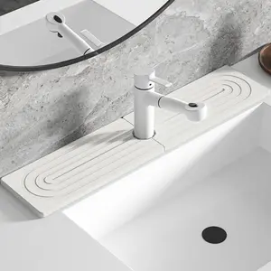 Stone Faucet Mat For Kitchen Sink, 23.6" Quick Drying Stone Mat For Kitchen Sink, Stone Sink Splash Guard [White, 23.6" x 3.9"]