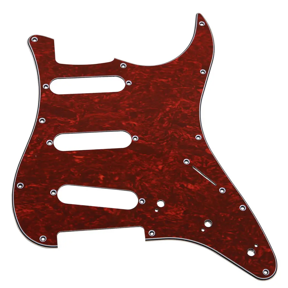 OLETONE 100% New High-Quality 3-Ply Red Tortoise Pickguard - Guitar Parts for Strat-Style Modern Electric Guitars, SSS Configuration, 11 Holes, Pre-Shielded Aluminum Foil, Interference and Noise Reduction