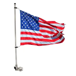 MARINE CITY Stainless Steel Boat Flag Pole Set – 21” Rod with Base & 12x18” Flag, 304 Marine Grade for Boats, Yachts, Ships & RVs (1 Set)