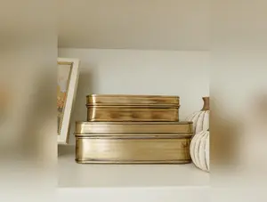 Antique Brass Metal Boxes - Set of 2