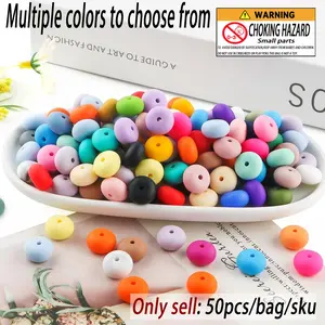 Silicone Beads Kit, 50pcs/set 14mm Colorful Beads, DIY Jewelry Making Supplies for Bracelet & Necklace, Creative Handicraft Project Supplies, Beads Charms Accessories, Beading Accessories, Bead Assortment