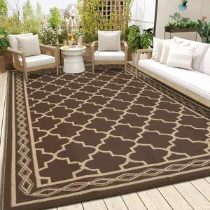 Outdoor Rug, Extra Large Waterproof Patio Carpet, Reversible Plastic Straw Mat for Deck Backyard Balcony RV Camping, Easy Clean Portable Outdoor Mat,Brown/Coffee